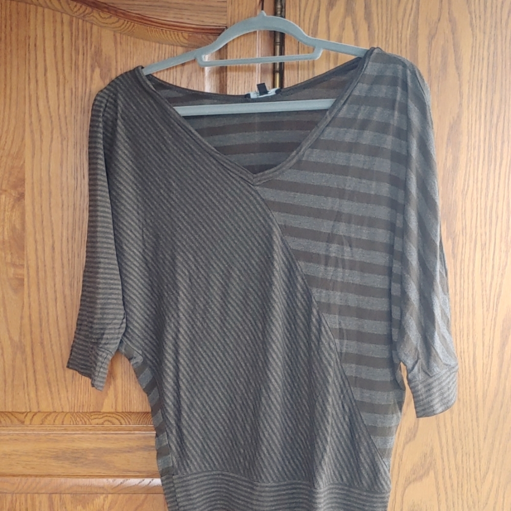 Green striped top with banded bottom